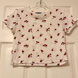 Forever 21 Cherry Print Crop Top - White and Red